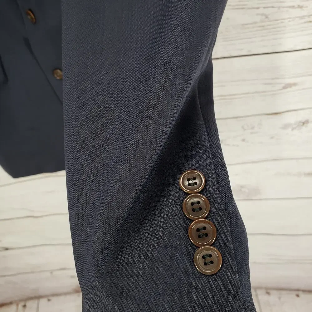 Nautica Men's Blue Wool 3 Button Mini Herringbone Sports Blazer Size 44L